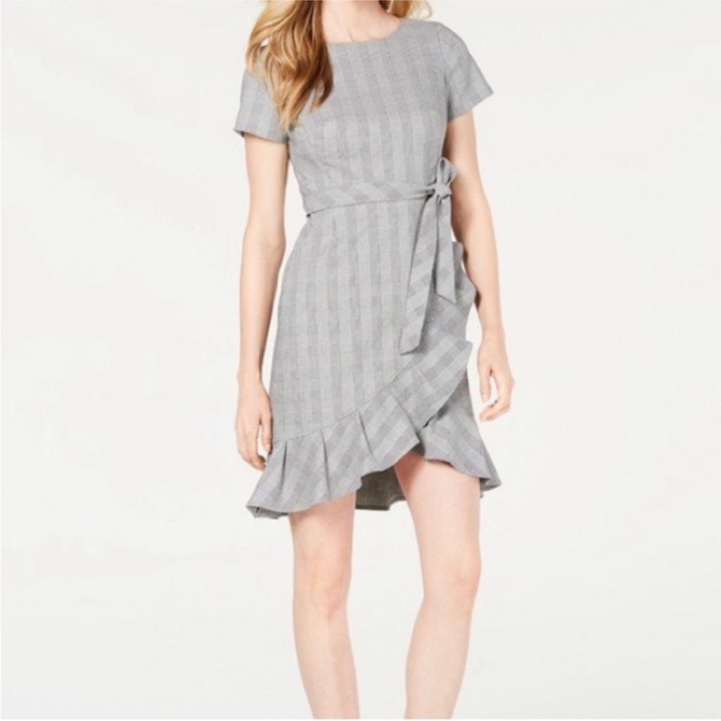 Calvin Klein Petite - Gray Plaid Ruffle Dress